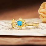 Natural-Inspired Floral Shape 4-Prong Round Cut Turquoise Engagement Ring - Additional view