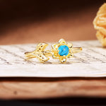Natural-Inspired Floral Shape 4-Prong Round Cut Turquoise Engagement Ring - Additional view