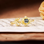 Natural-Inspired Floral Shape 4-Prong Round Cut Black Rutilated Quartz Engagement Ring - Additional view