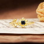 Natural-Inspired Floral Shape 4-Prong Round Cut Black Onyx Engagement Ring - Additional view