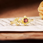 Natural-Inspired Floral Shape 4-Prong Round Cut Garnet Engagement Ring - Additional view