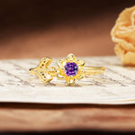 Natural-Inspired Floral Shape 4-Prong Round Cut Amethyst Engagement Ring - Additional view