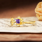 Natural-Inspired Floral Shape 4-Prong Round Cut Amethyst Engagement Ring - Additional view