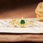 Natural-Inspired Floral Shape 4-Prong Round Cut Emerald Engagement Ring - Additional view