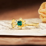 Natural-Inspired Floral Shape 4-Prong Round Cut Emerald Engagement Ring - Additional view