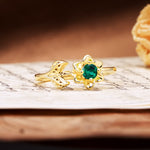 Natural-Inspired Floral Shape 4-Prong Round Cut Emerald Engagement Ring - Additional view