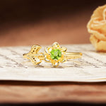 Natural-Inspired Floral Shape 4-Prong Round Cut Peridot Engagement Ring - Additional view