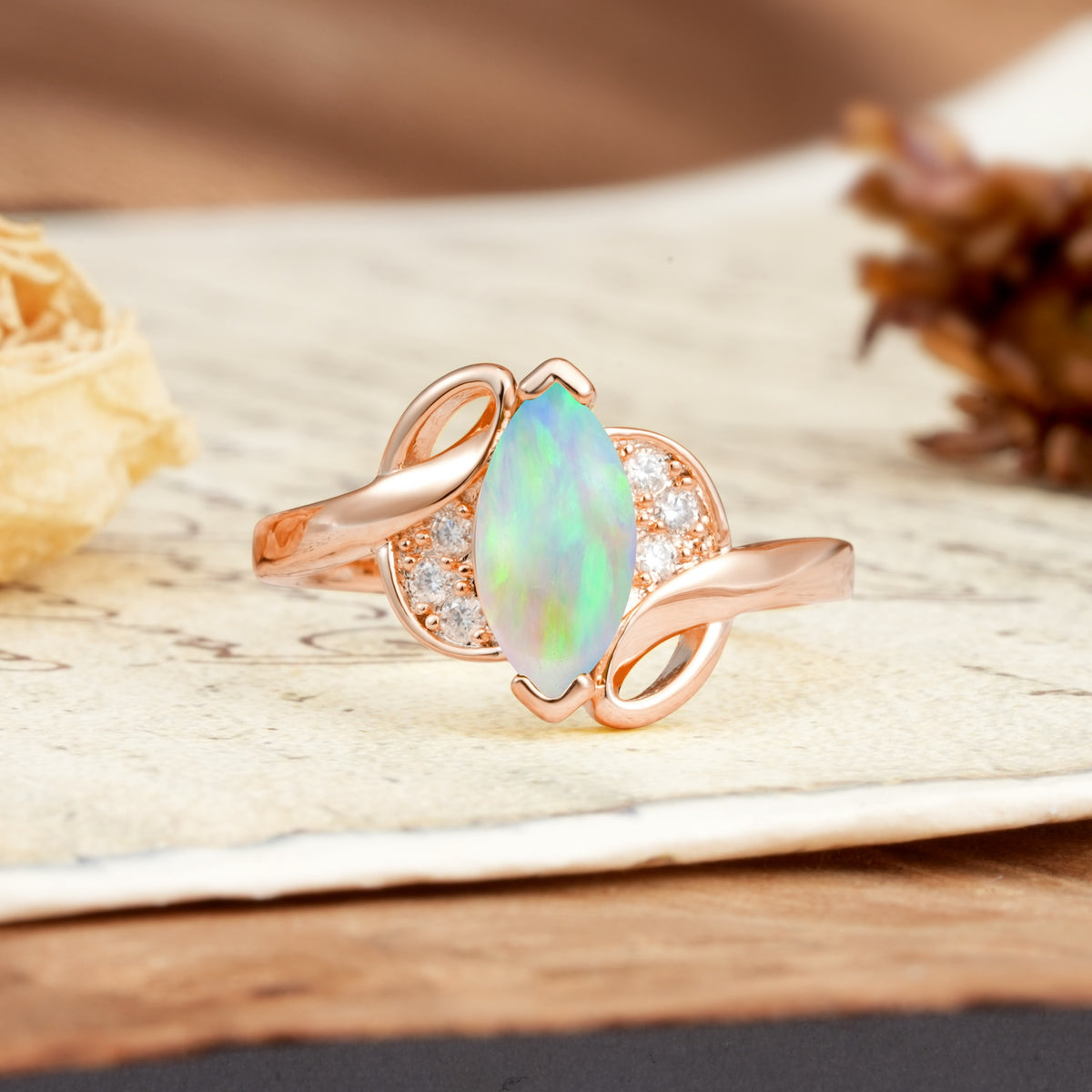 Natural Inspiration 2-Prong Marquise Cut Fire Opal Engagement Ring - Additional view