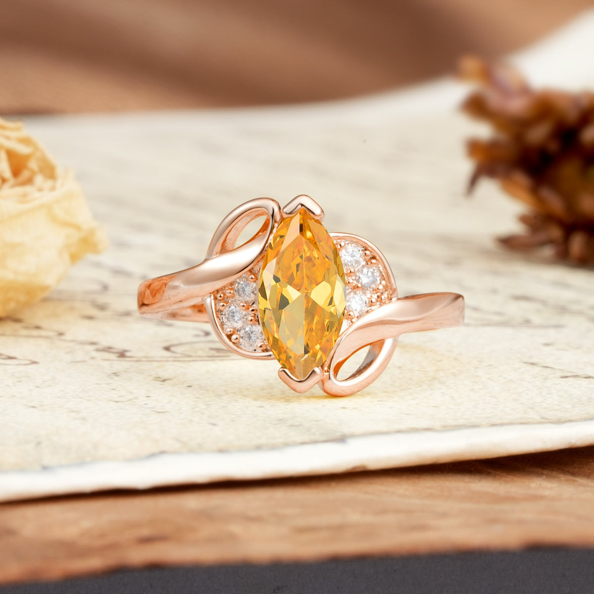 Natural Inspiration 2-Prong Marquise Cut Citrine Engagement Ring - Additional view
