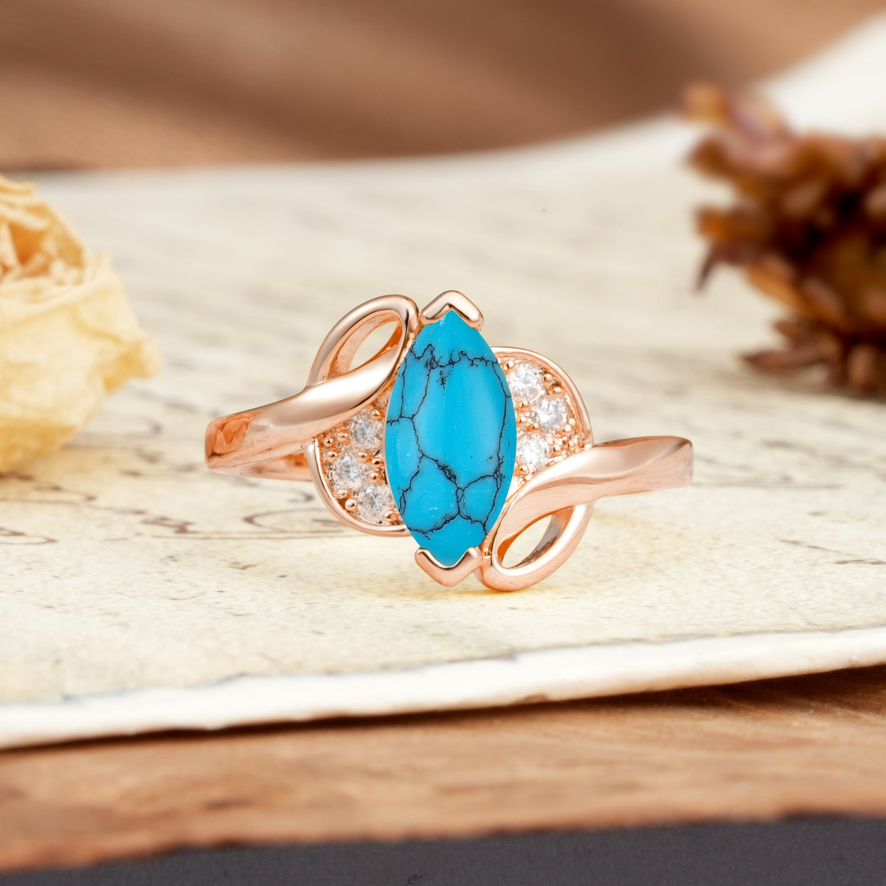 Natural Inspiration 2-Prong Marquise Cut Turquoise Engagement Ring - Additional view