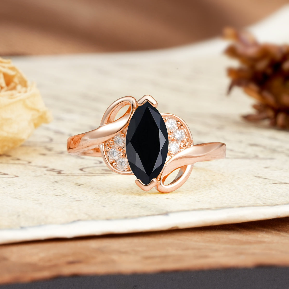Natural Inspiration 2-Prong Marquise Cut Black Onyx Engagement Ring - Additional view