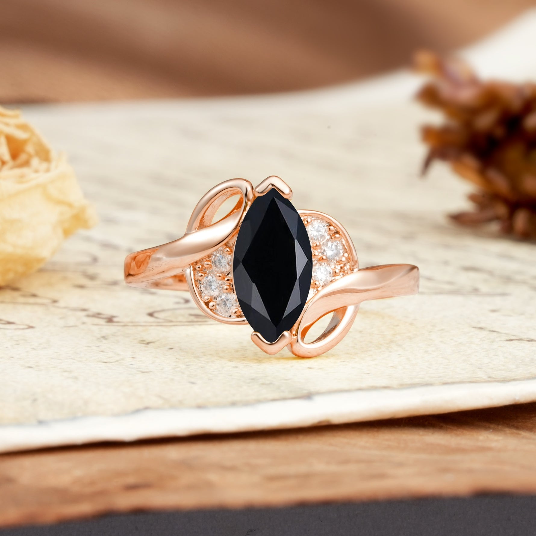 Natural Inspiration 2-Prong Marquise Cut Black Onyx Engagement Ring - Additional view