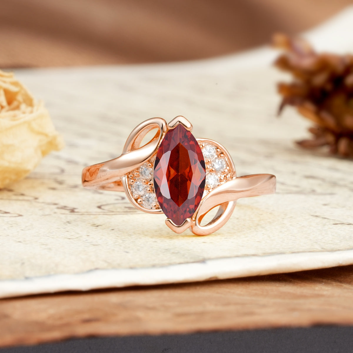 Natural Inspiration 2-Prong Marquise Cut Garnet Engagement Ring - Additional view