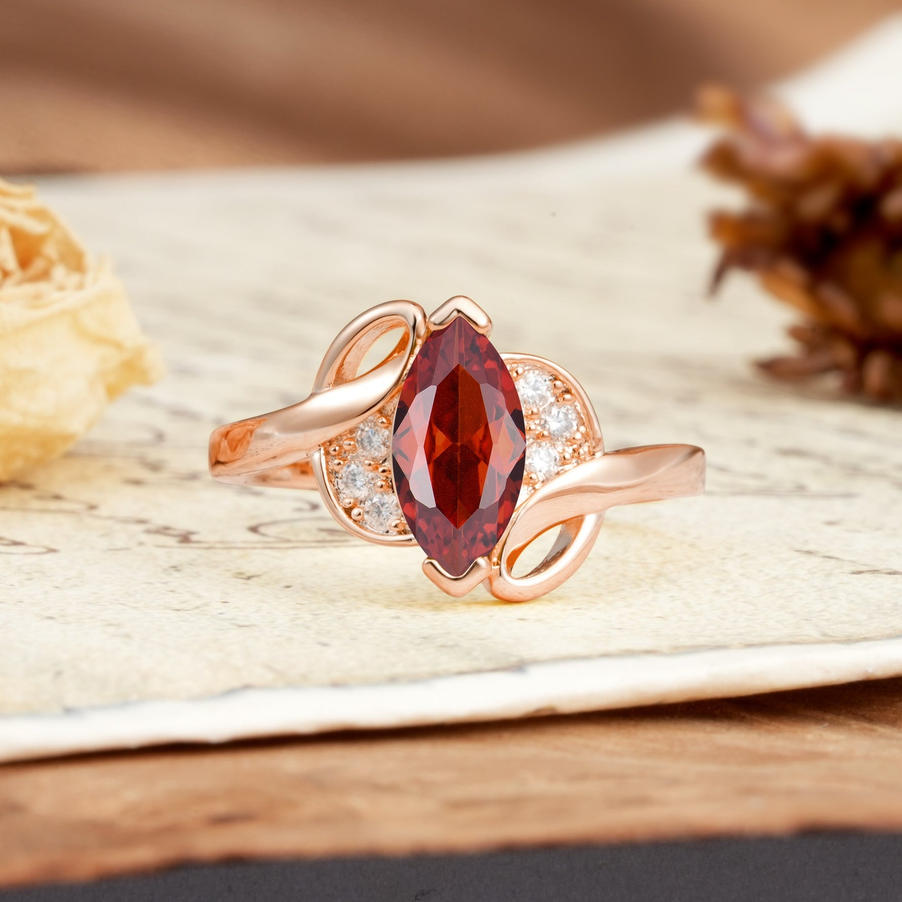 Natural Inspiration 2-Prong Marquise Cut Garnet Engagement Ring - Additional view