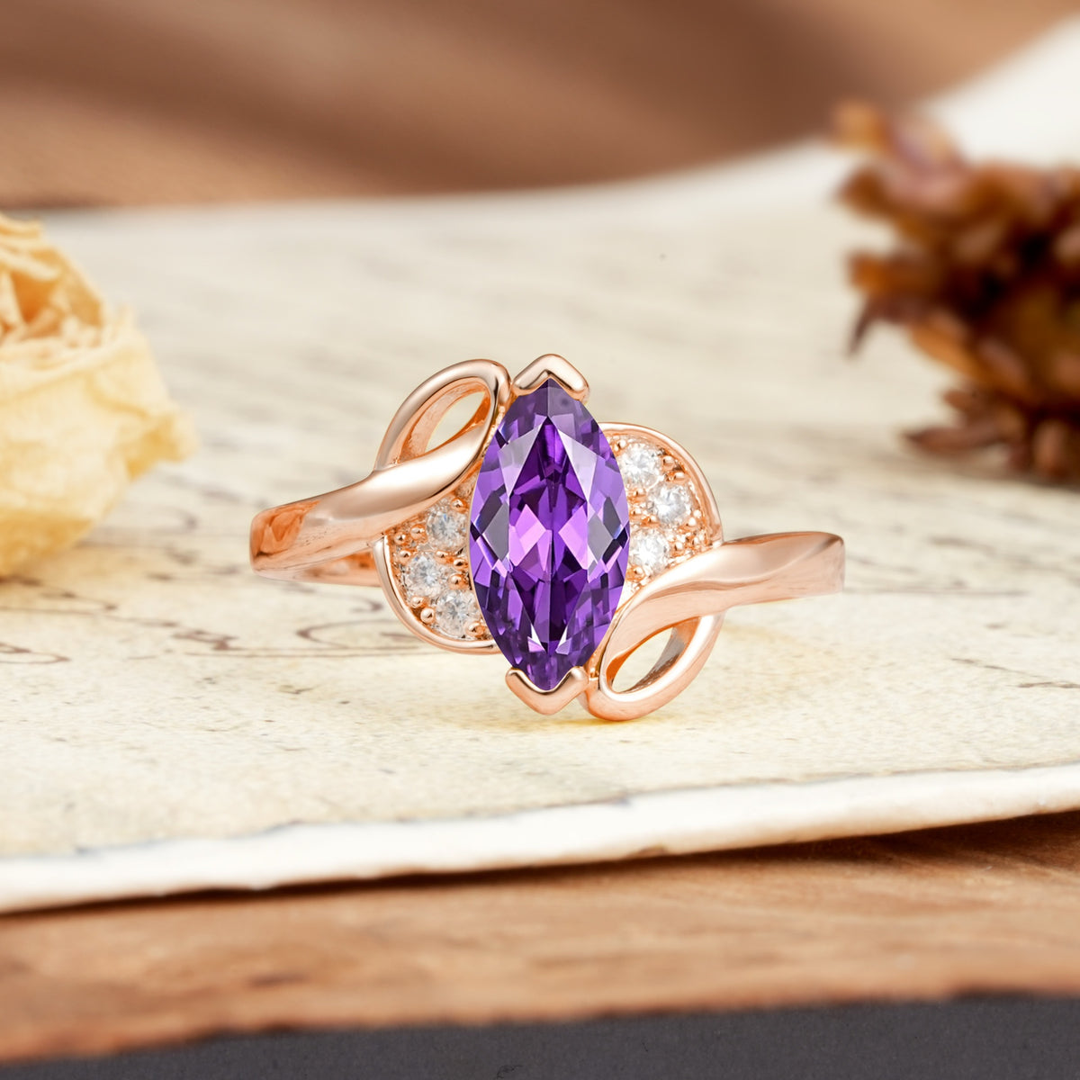 Natural Inspiration 2-Prong Marquise Cut Amethyst Engagement Ring - Additional view