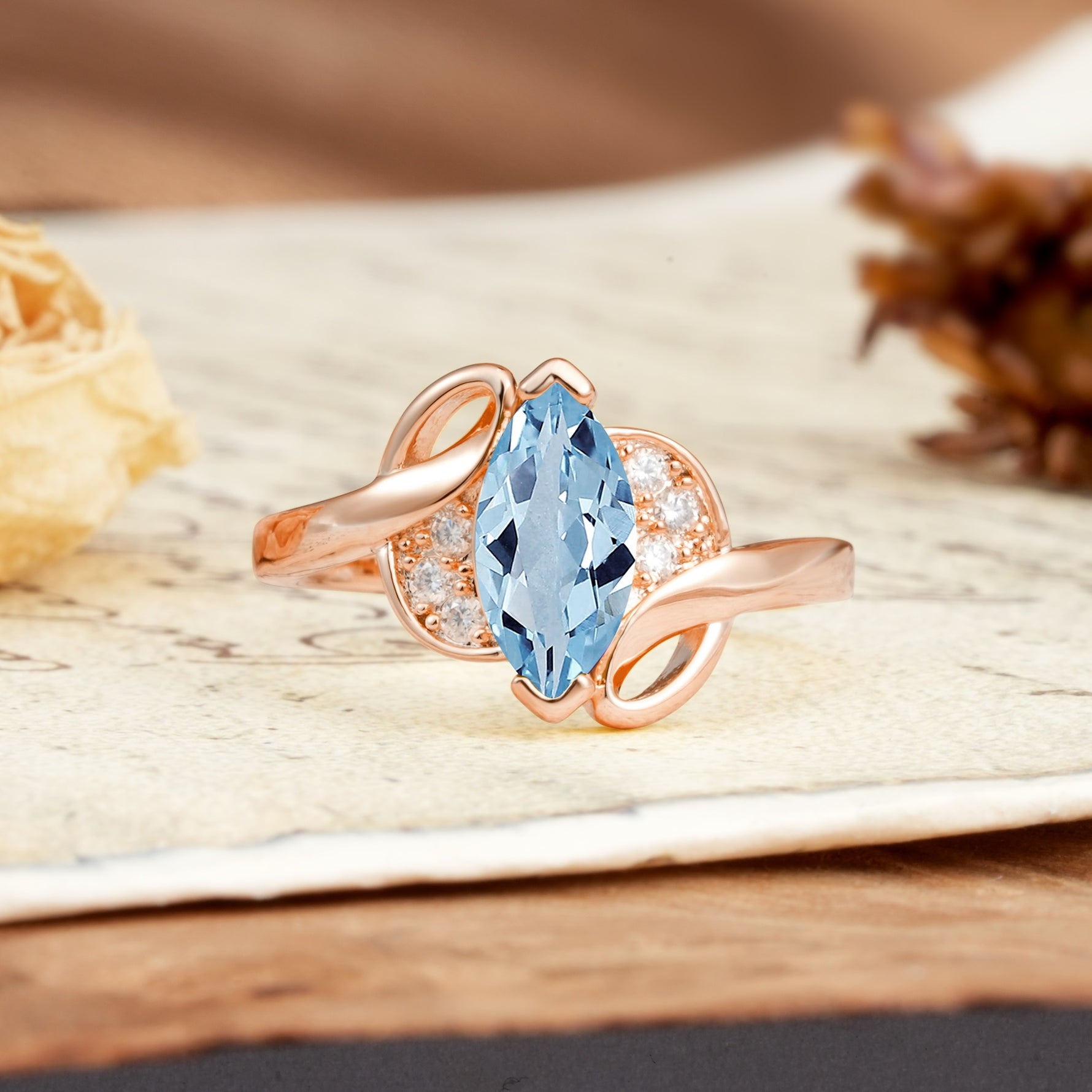Natural Inspiration 2-Prong Marquise Cut Aquamarine Engagement Ring - Additional view