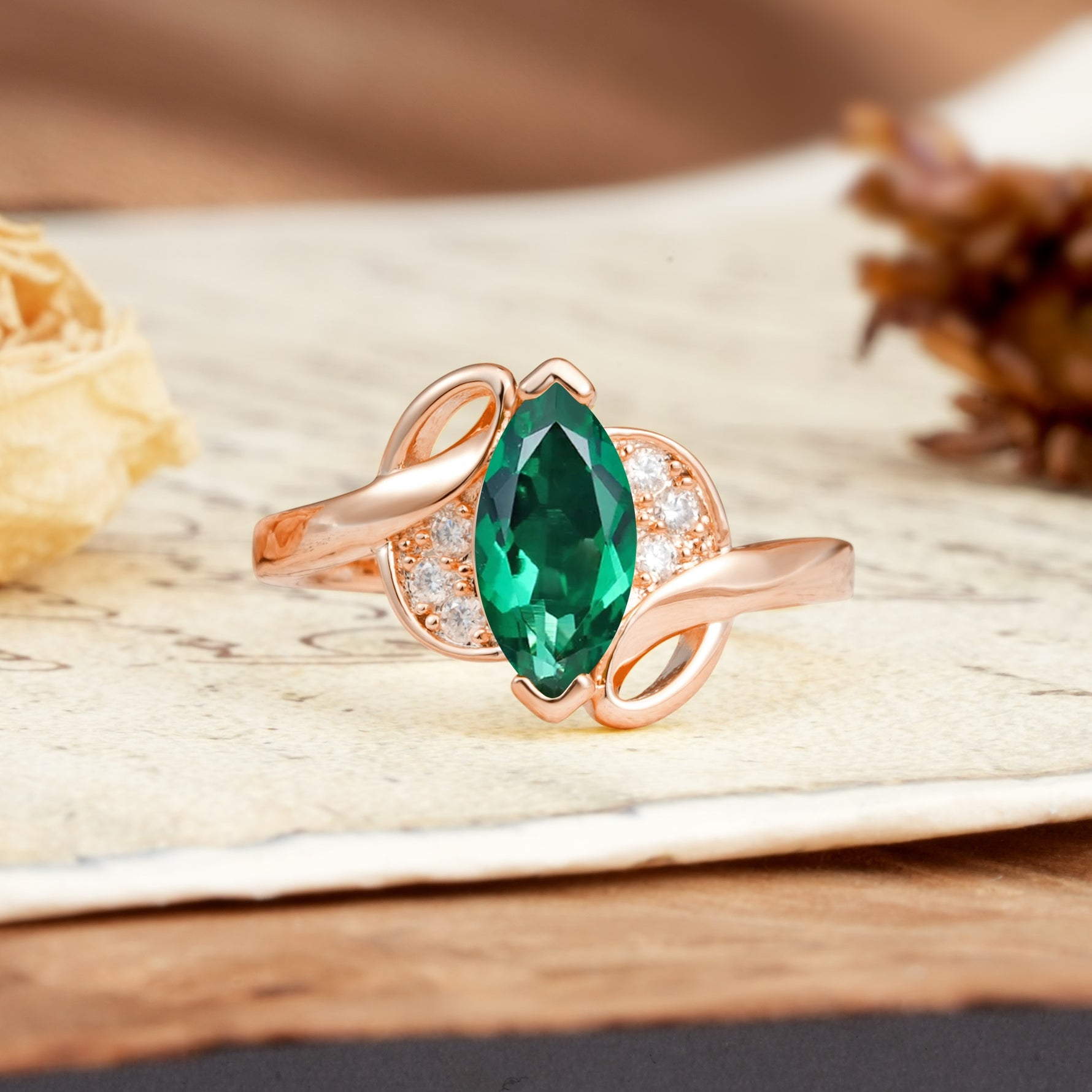 Natural Inspiration 2-Prong Marquise Cut Emerald Engagement Ring - Additional view