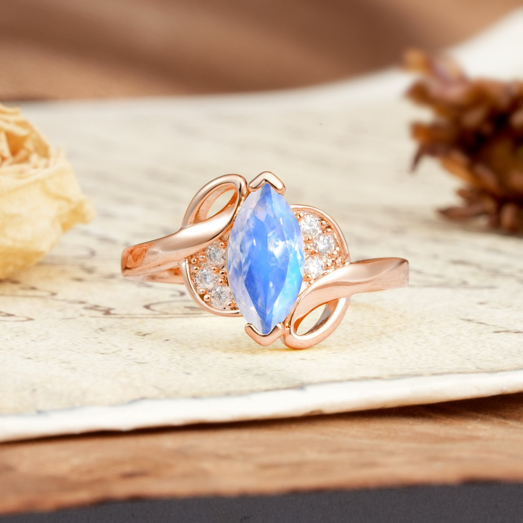 Natural Inspiration 2-Prong Marquise Cut Moonstone Engagement Ring - Additional view