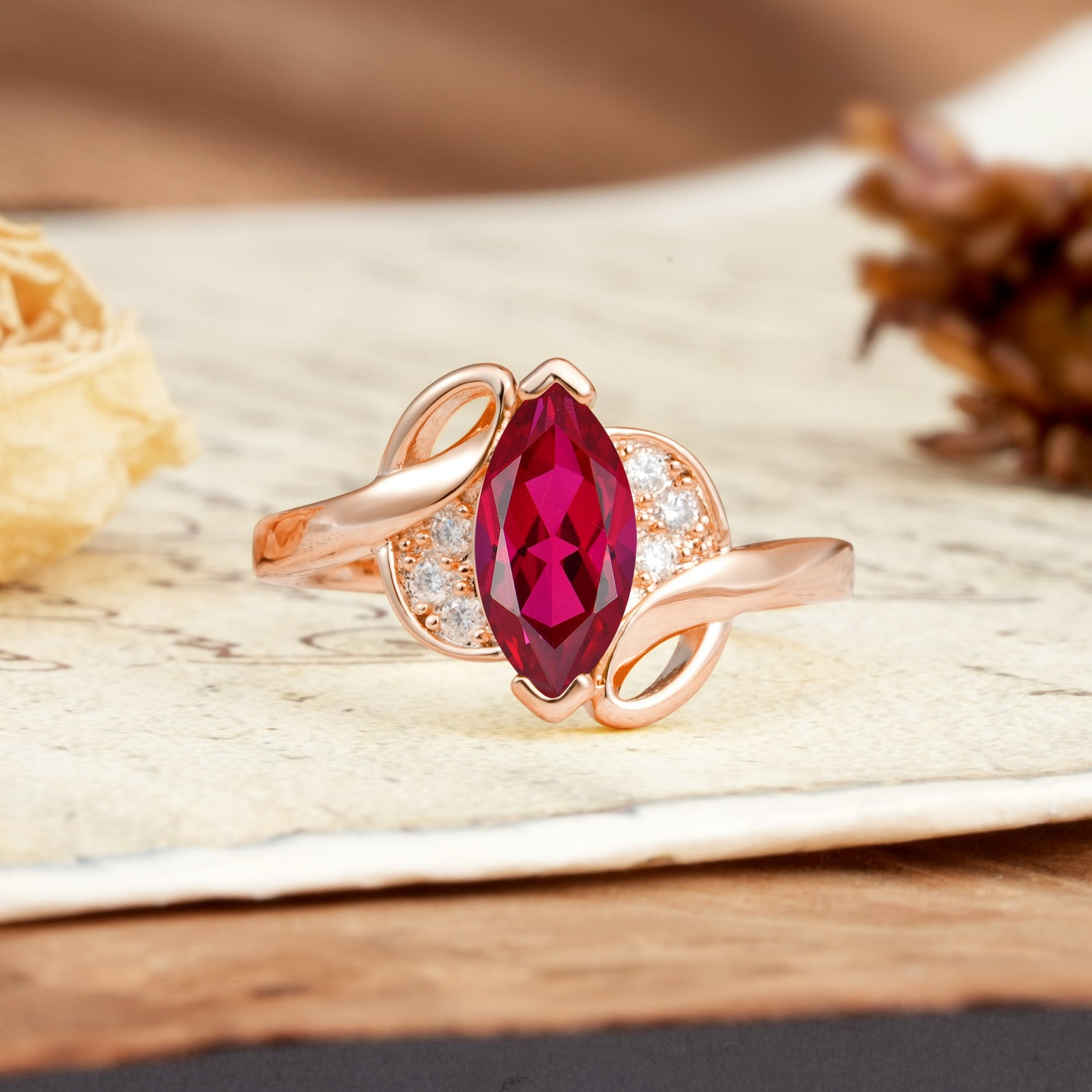 Natural Inspiration 2-Prong Marquise Cut Ruby Engagement Ring - Additional view