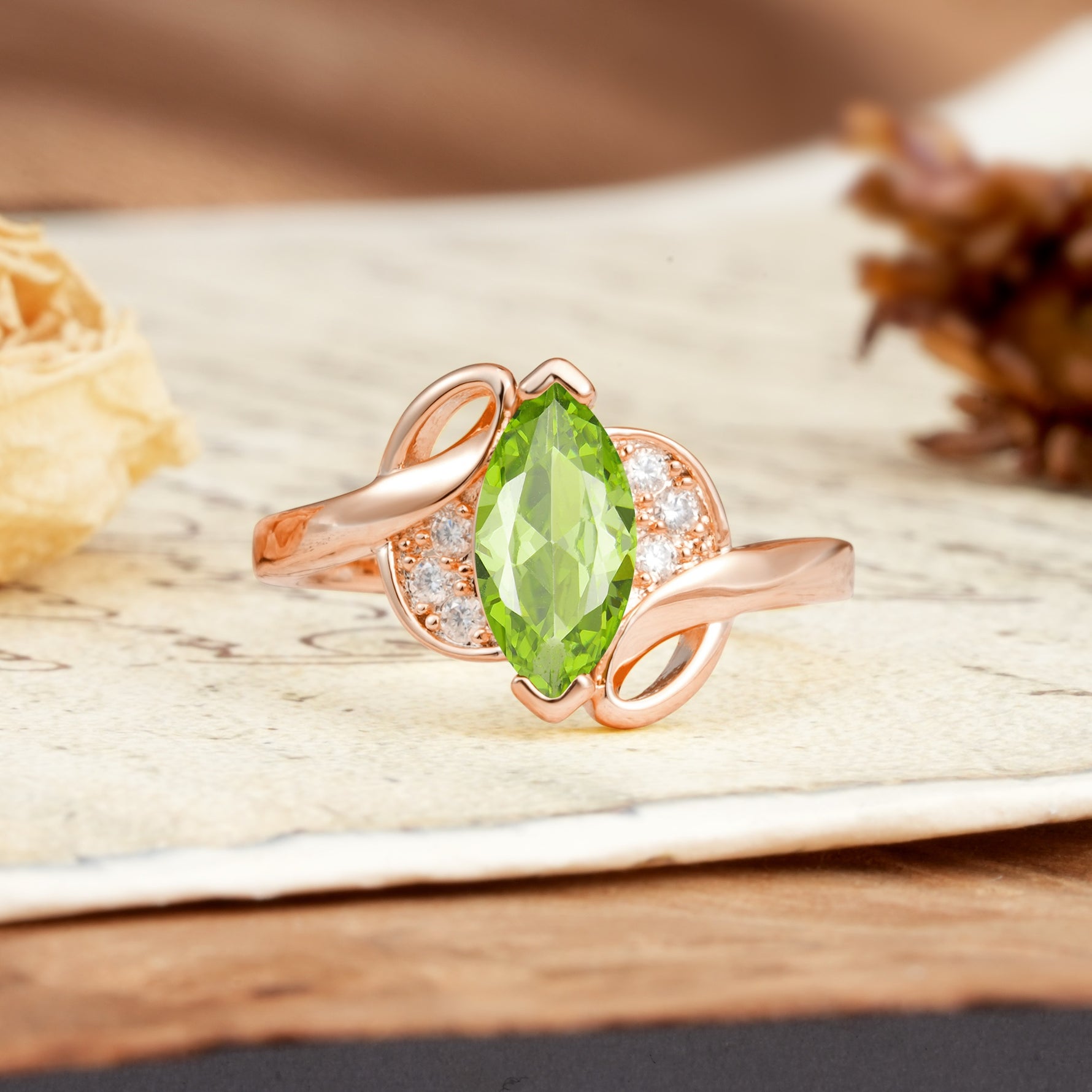Natural Inspiration 2-Prong Marquise Cut Peridot Engagement Ring - Additional view