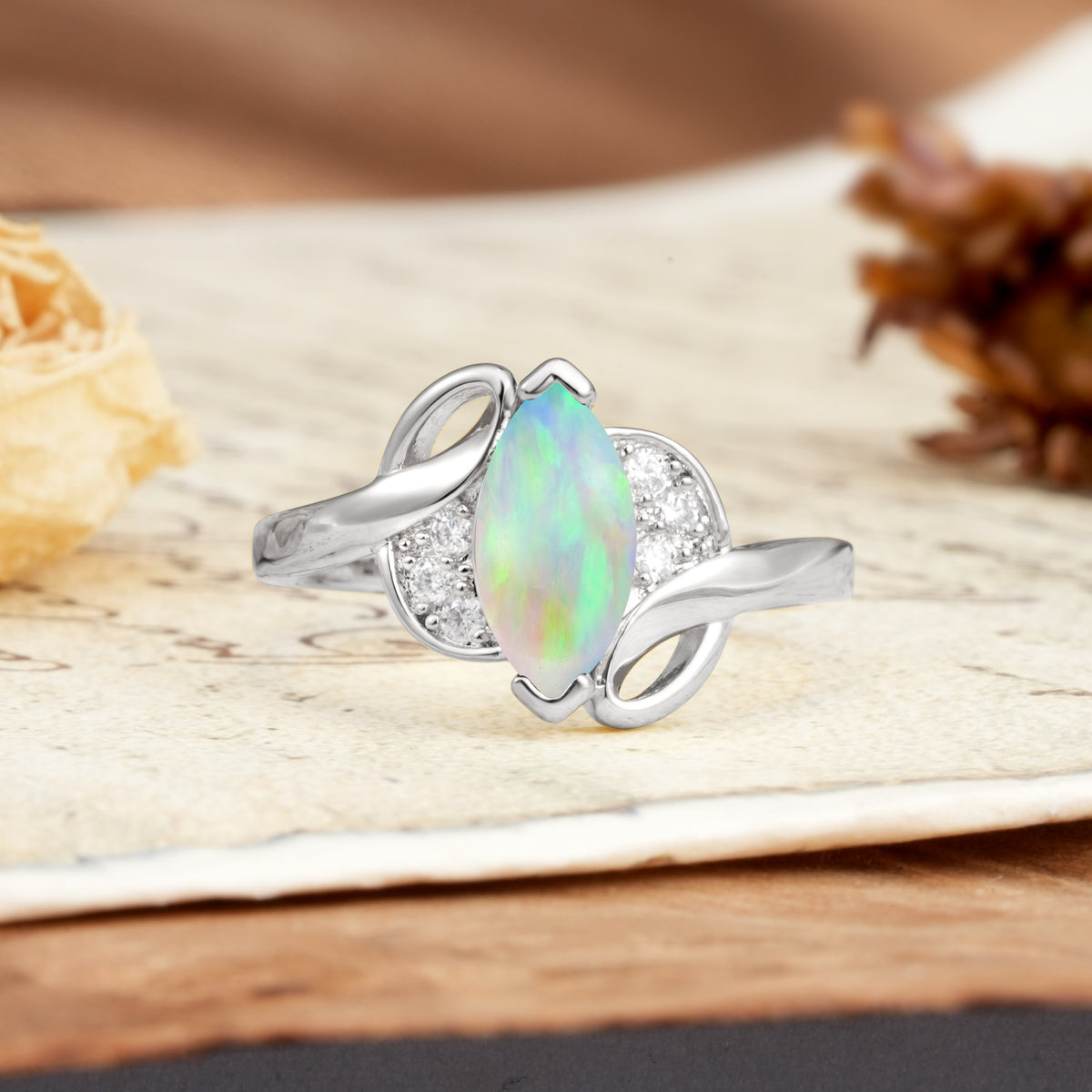 Natural Inspiration 2-Prong Marquise Cut Fire Opal Engagement Ring - Additional view