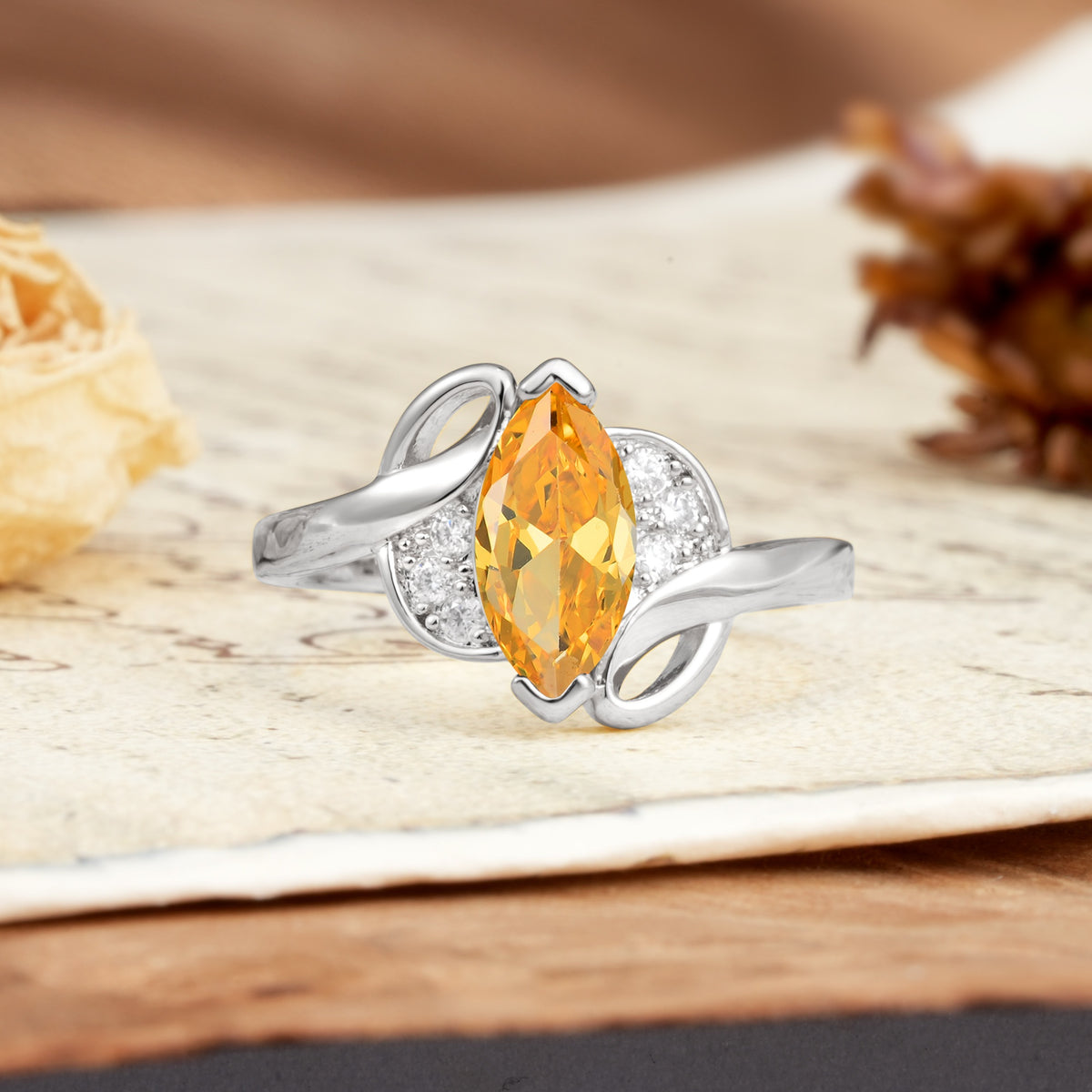 Natural Inspiration 2-Prong Marquise Cut Citrine Engagement Ring - Additional view