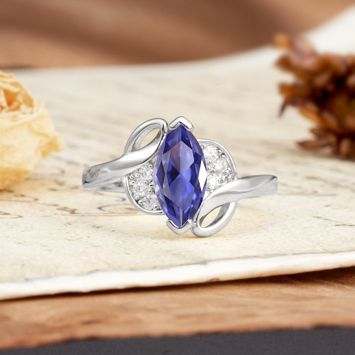 Natural Inspiration 2-Prong Marquise Cut Tanzanite Engagement Ring - Additional view