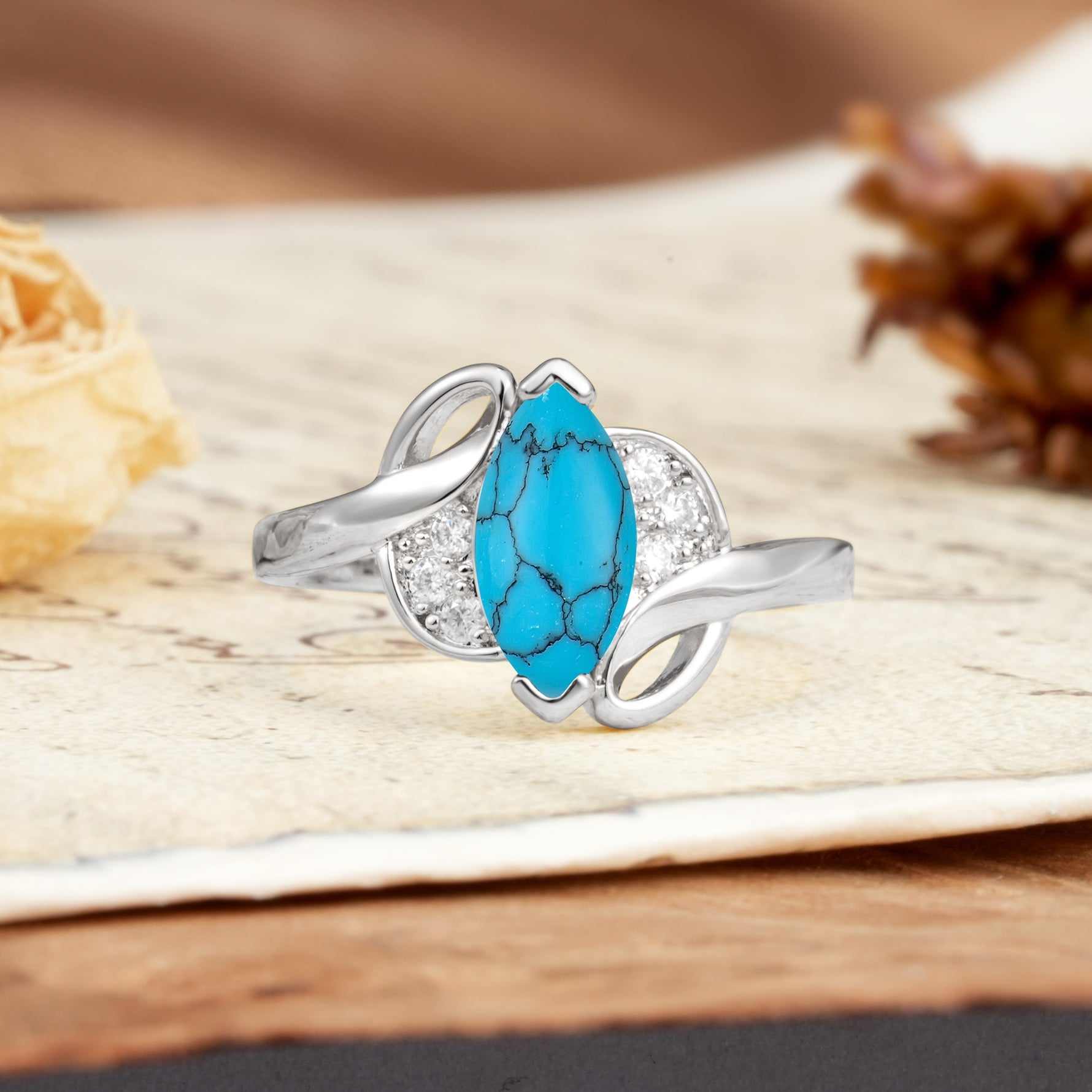 Natural Inspiration 2-Prong Marquise Cut Turquoise Engagement Ring - Additional view