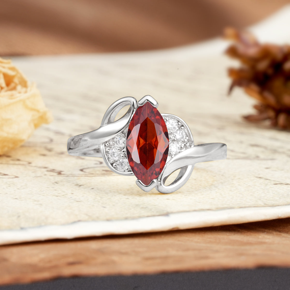 Natural Inspiration 2-Prong Marquise Cut Garnet Engagement Ring - Additional view
