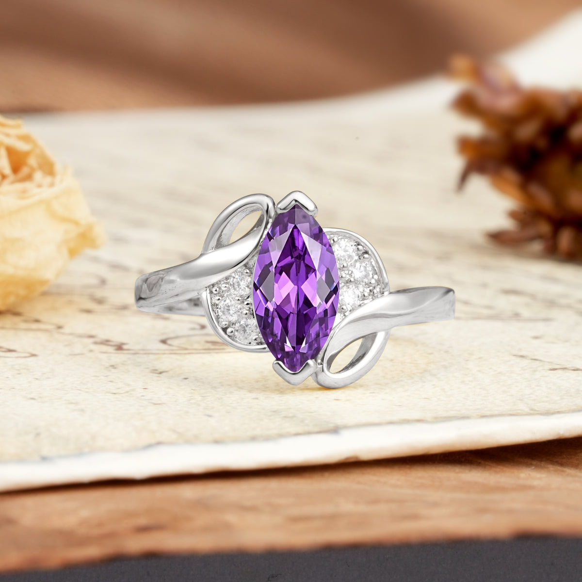 Natural Inspiration 2-Prong Marquise Cut Amethyst Engagement Ring - Additional view