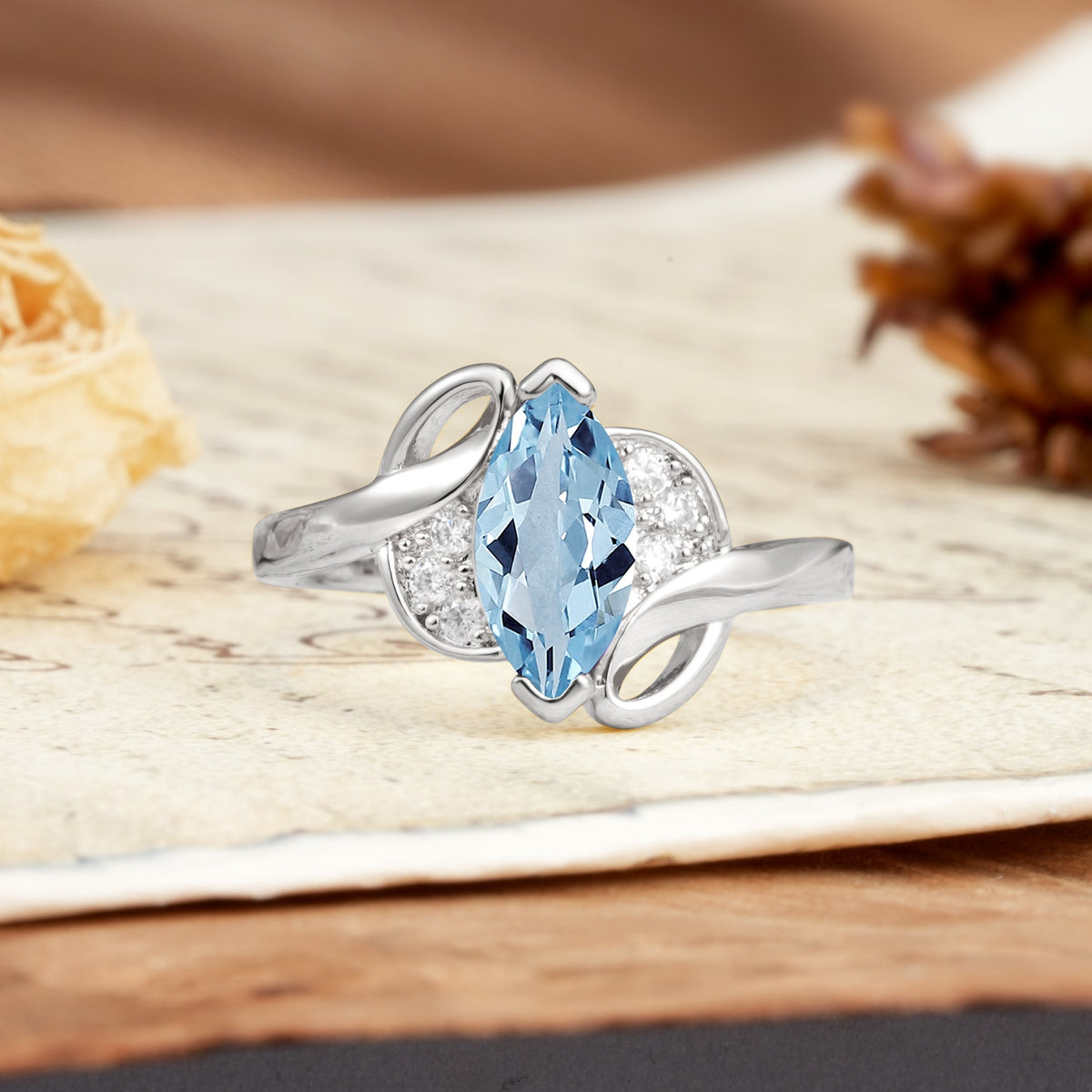 Natural Inspiration 2-Prong Marquise Cut Aquamarine Engagement Ring - Additional view