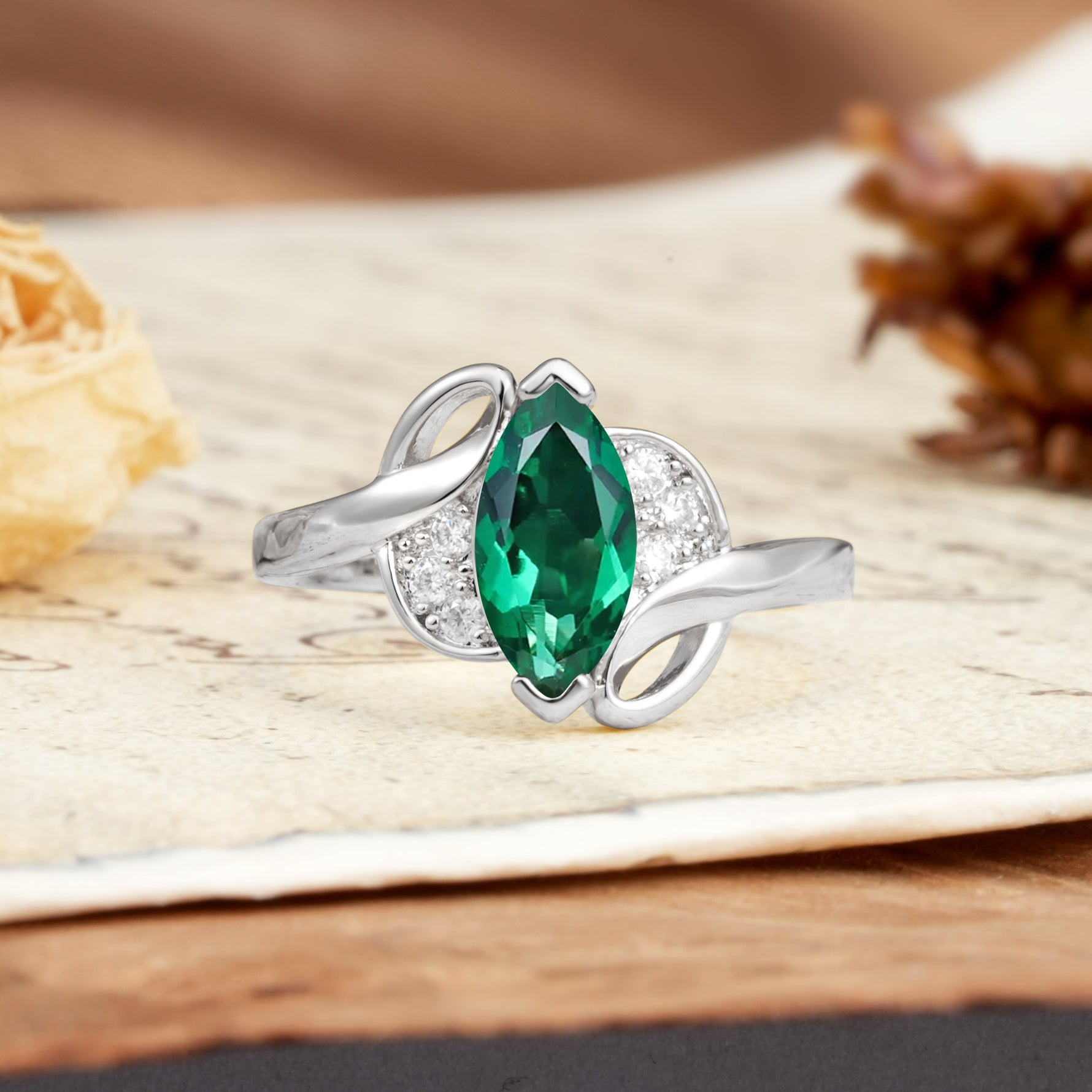 Natural Inspiration 2-Prong Marquise Cut Emerald Engagement Ring - Additional view