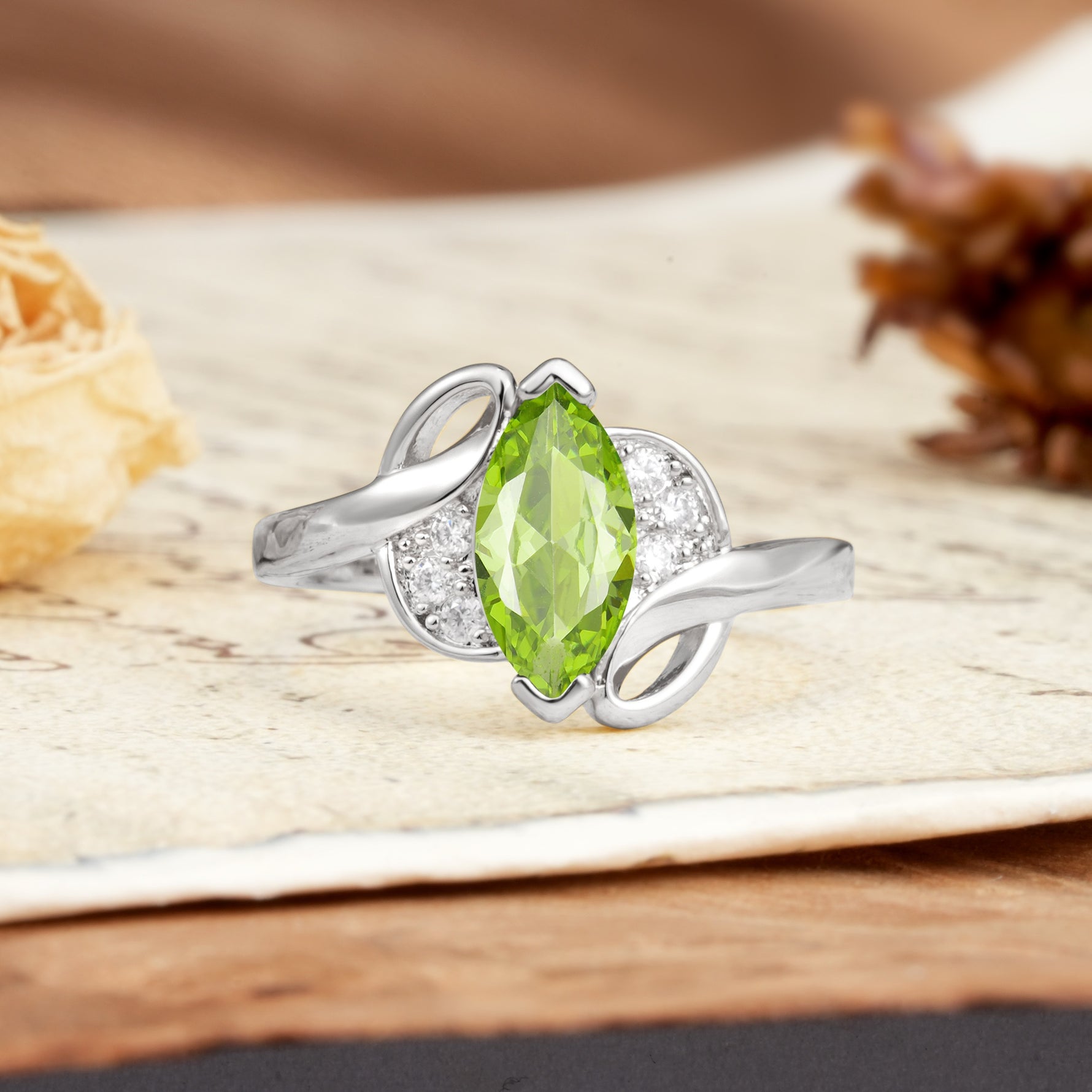 Natural Inspiration 2-Prong Marquise Cut Peridot Engagement Ring - Additional view