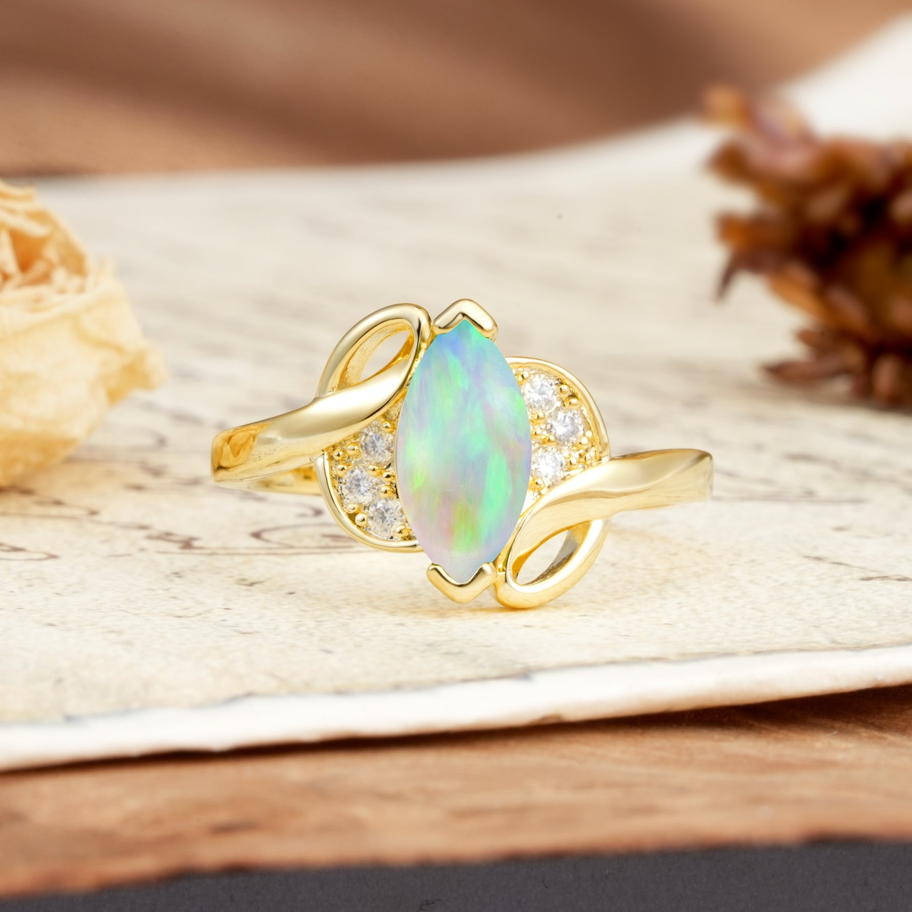 Natural Inspiration 2-Prong Marquise Cut Fire Opal Engagement Ring - Additional view