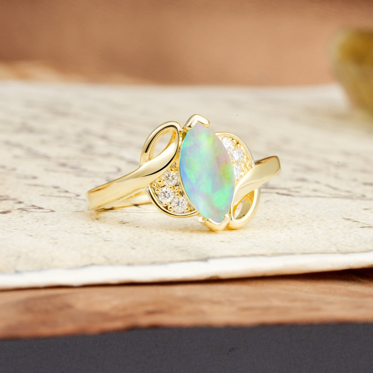 Natural Inspiration 2-Prong Marquise Cut Fire Opal Engagement Ring - Additional view