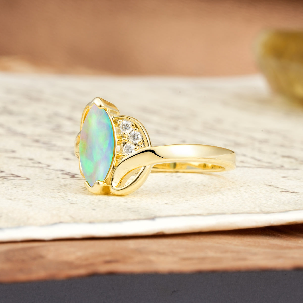 Natural Inspiration 2-Prong Marquise Cut Fire Opal Engagement Ring - Additional view