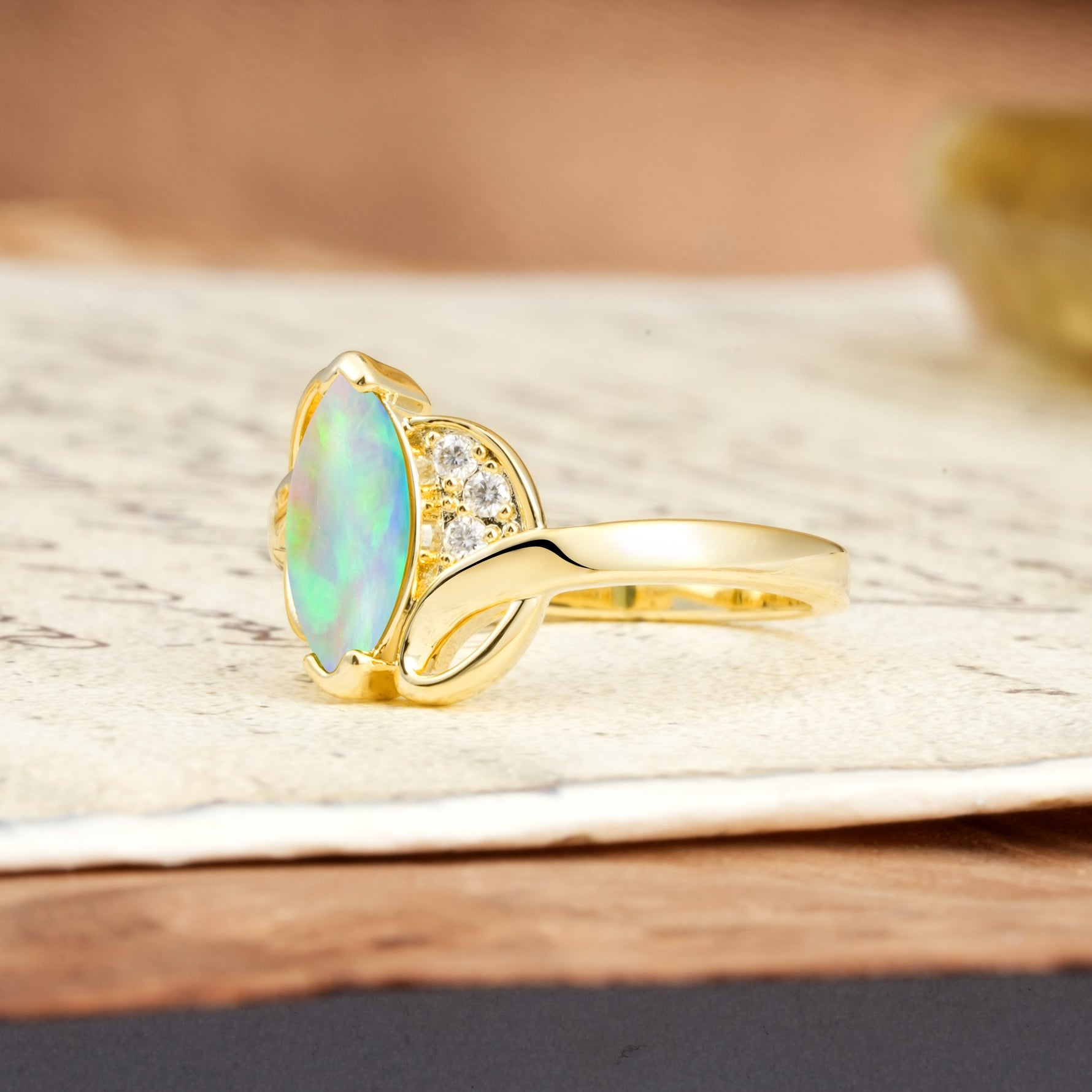 Natural Inspiration 2-Prong Marquise Cut Fire Opal Engagement Ring - Additional view