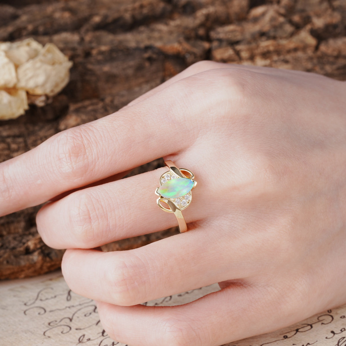 Natural Inspiration 2-Prong Marquise Cut Fire Opal Engagement Ring - Additional view