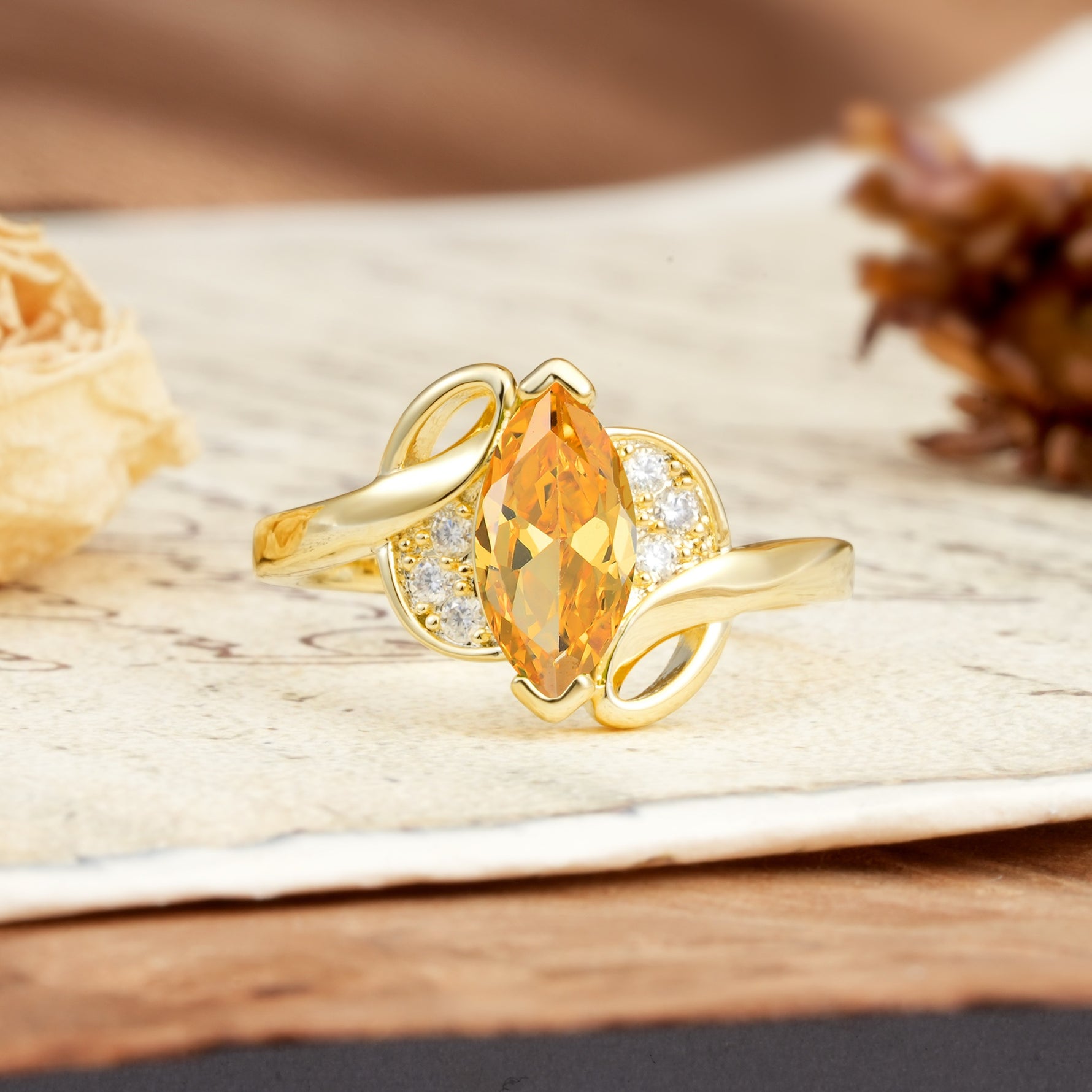 Natural Inspiration 2-Prong Marquise Cut Citrine Engagement Ring - Additional view