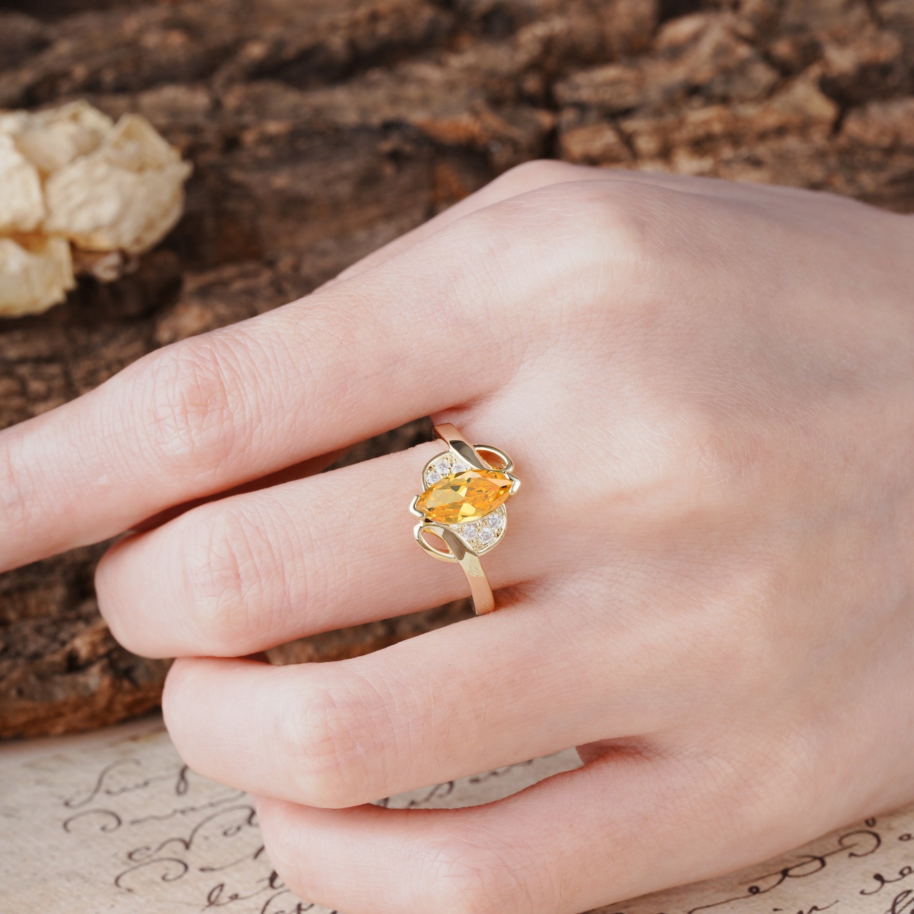 Natural Inspiration 2-Prong Marquise Cut Citrine Engagement Ring - Additional view