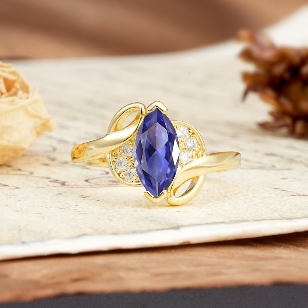 Natural Inspiration 2-Prong Marquise Cut Tanzanite Engagement Ring - Additional view