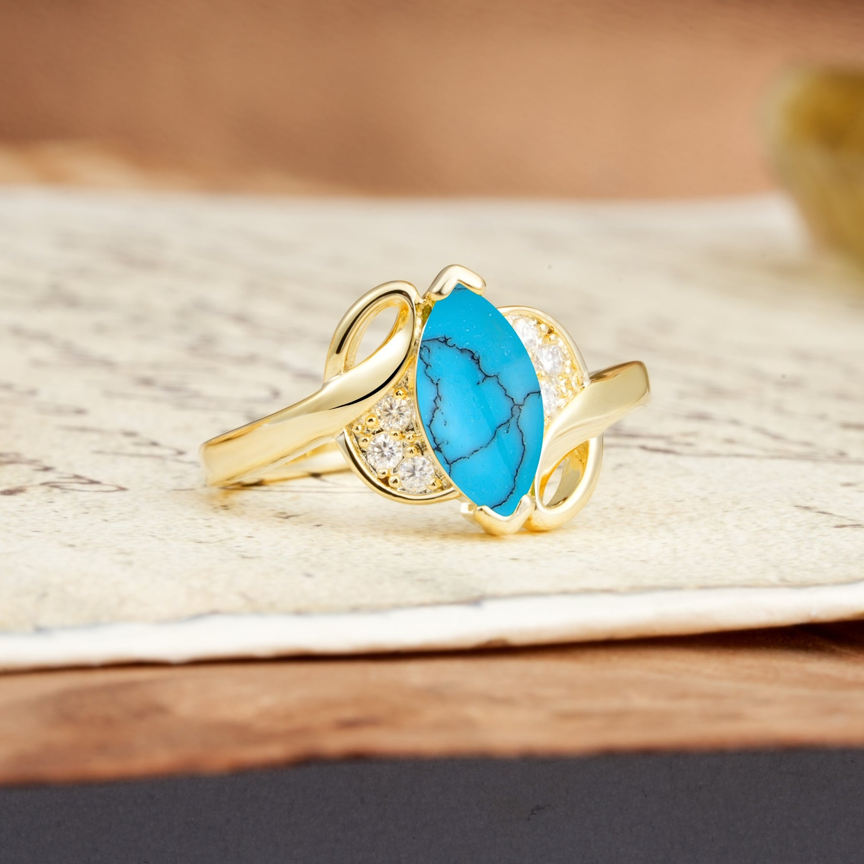 Natural Inspiration 2-Prong Marquise Cut Turquoise Engagement Ring - Additional view