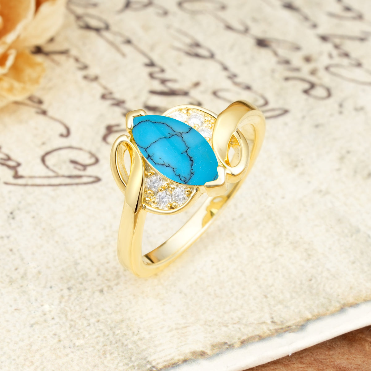 Natural Inspiration 2-Prong Marquise Cut Turquoise Engagement Ring - Additional view