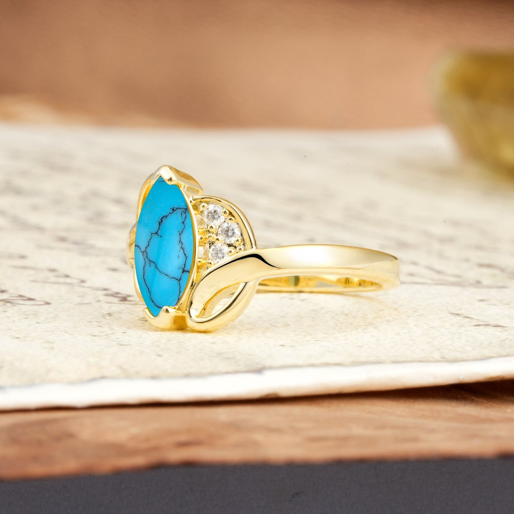 Natural Inspiration 2-Prong Marquise Cut Turquoise Engagement Ring - Additional view