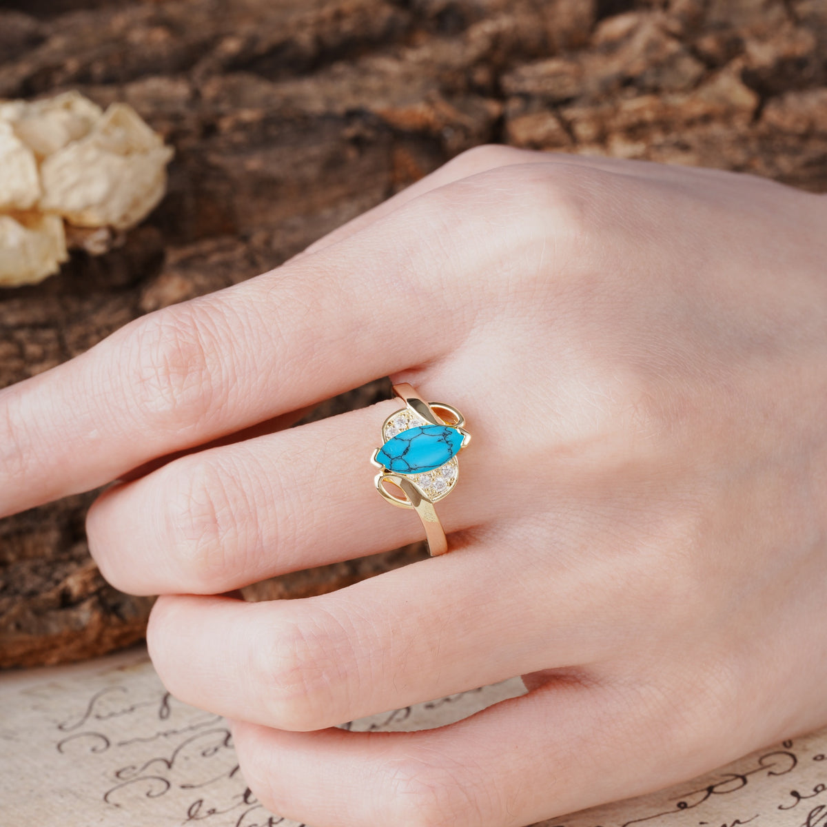 Natural Inspiration 2-Prong Marquise Cut Turquoise Engagement Ring - Additional view