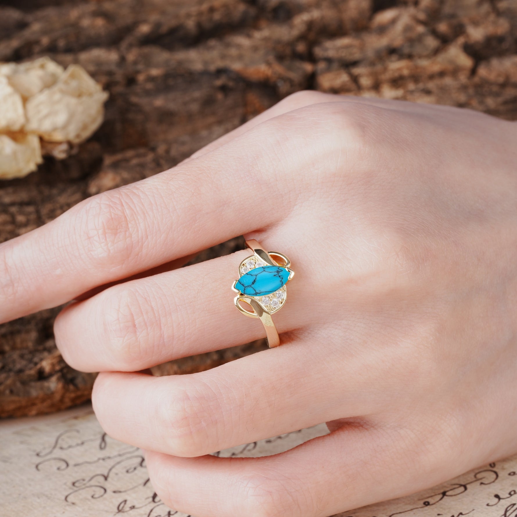 Natural Inspiration 2-Prong Marquise Cut Turquoise Engagement Ring - Additional view