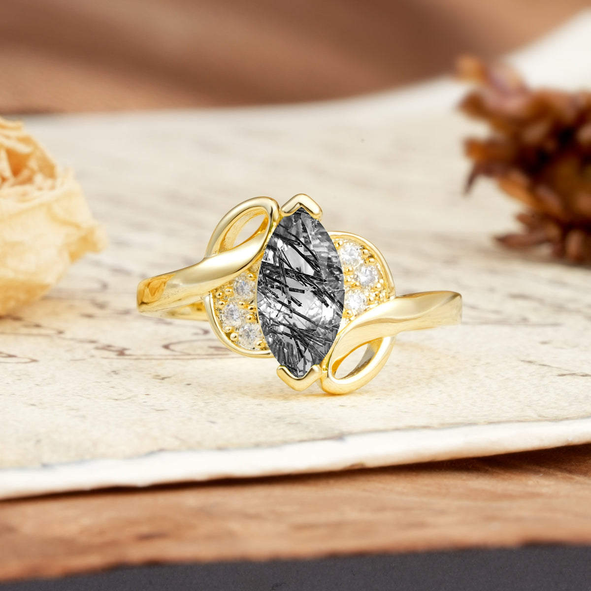 Natural Inspiration 2-Prong Marquise Cut Black Rutilated Quartz Engagement Ring - Additional view