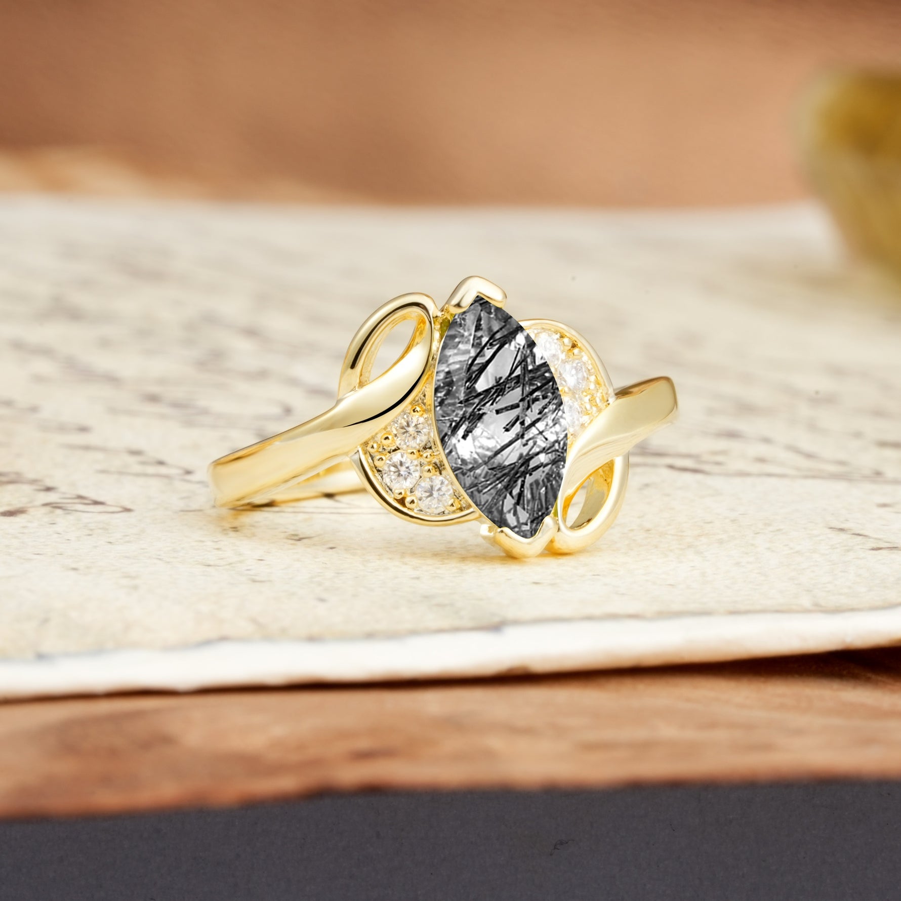 Natural Inspiration 2-Prong Marquise Cut Black Rutilated Quartz Engagement Ring - Additional view