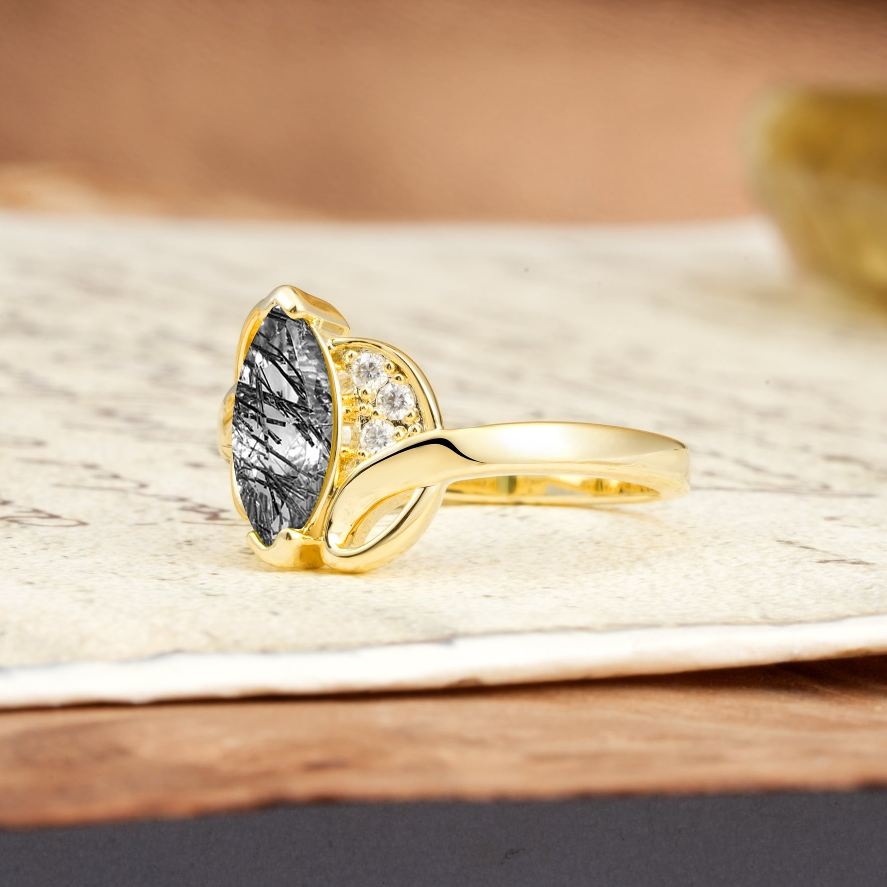 Natural Inspiration 2-Prong Marquise Cut Black Rutilated Quartz Engagement Ring - Additional view