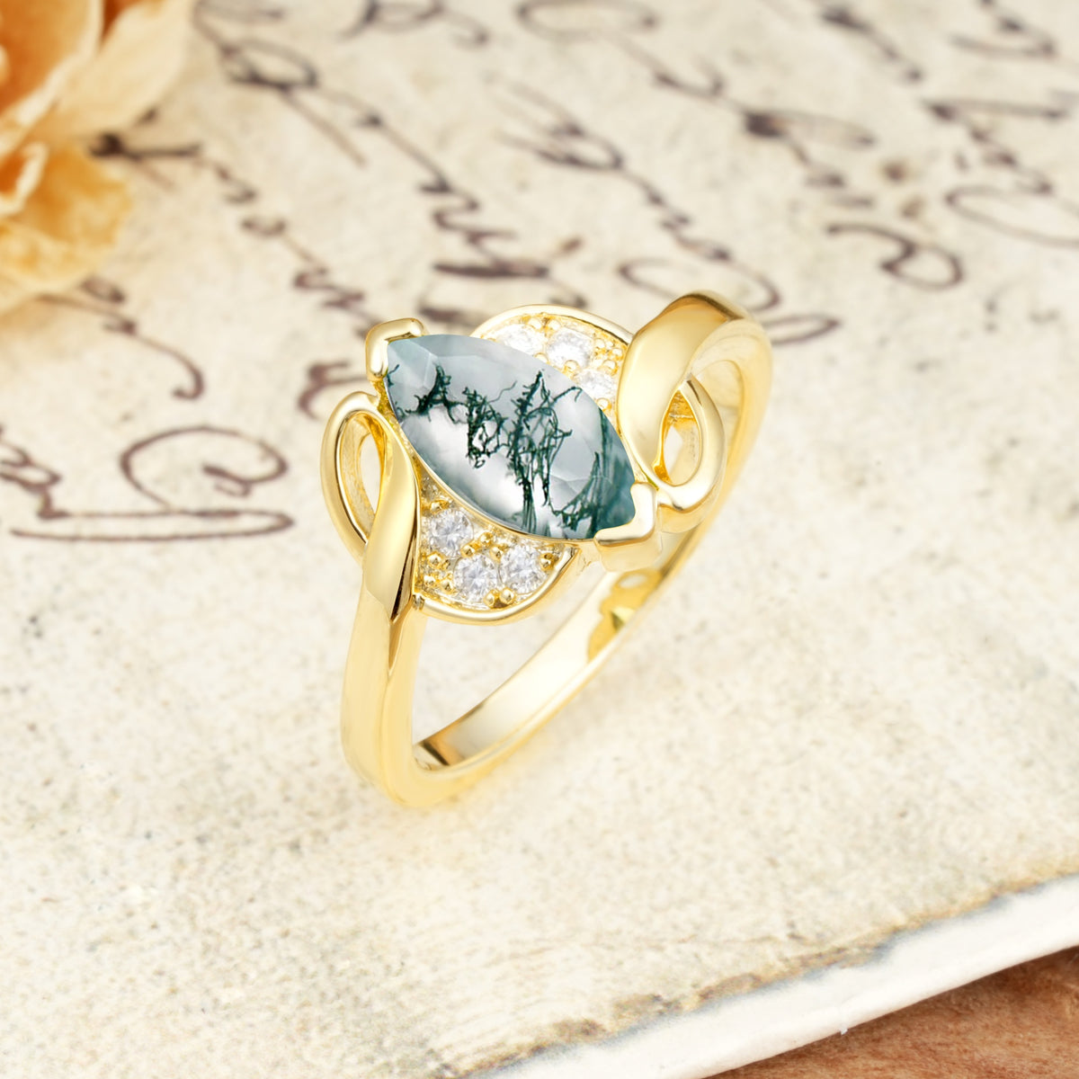 Natural Inspiration 2-Prong Marquise Cut Moss Agate Engagement Ring - Additional view